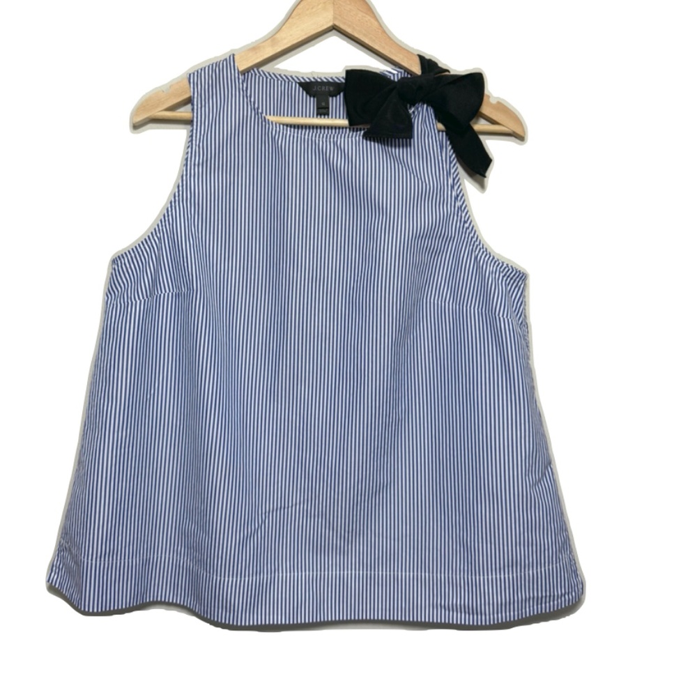 J.Crew Bow Shoulder Grosgrain Ribbon Striped Sleeveless Top Size 12 - Picture 6 of 13